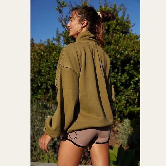 FREE PEOPLE Oversized STASH IT Olive Green Front Snap Sweatshirt Size Large - Picture 12 of 16